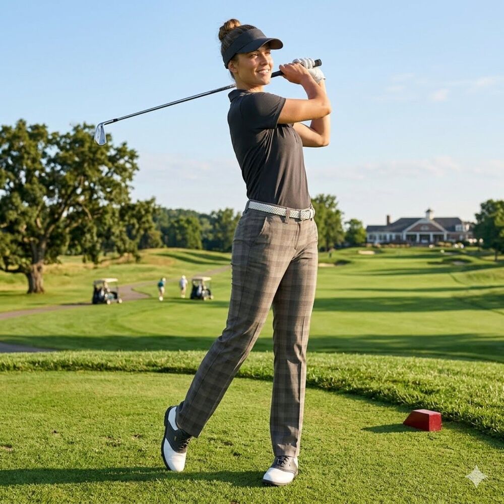 Nike Golf Pants Womens 10 Brown Plaid Dri-FIT Straight Leg Stretch Performance